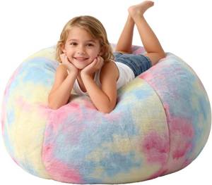 lot 957 image: LPMOERA Fluffy Faux Fur Bean Bag Cover for Kids Rainbow