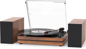 lot 970 image: $90 Vintage Belt-Drive Turntable with Speakers, 3 Speed Wood-Red