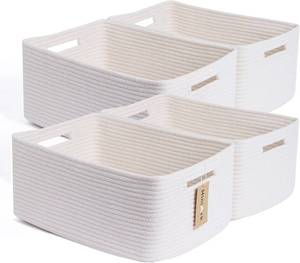 lot 980 image: $48 Large Rope Storage Baskets, 17x13x7.5, 4-Pack, Off White