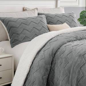 lot 983 image: $47 BEDELITE King Comforter Set - Sherpa Grey, 3-Piece