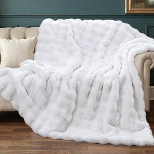 lot 988 image: $60 Ghouse Faux Fur Throw Blanket for Couch 60x 80, Powder BLUE