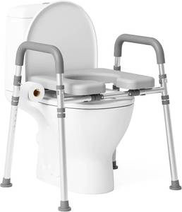 lot 996 image: $55 Raised Toilet Seat with Padded Handles, 400 lb, Adjustable, Gray