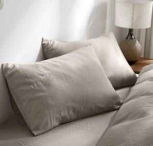 lot 999 image: TUMEI Linen King Pillow Cases and Duvet Cover with Zipper, Washed Flax Grey
