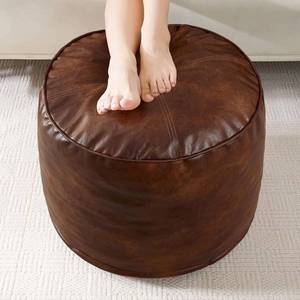 lot 1003 image: $60 HIGOGOGO Round Pouf Ottoman, PU Leather, Foam Filling, 26x18