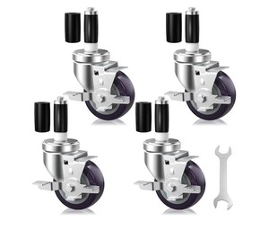 lot 1021 image: 3-Inch Expanding Stem Casters, Set of 4 with Brake, Fits 78-1-18 ID