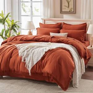 lot 1040 image: $50 Andency King Size Comforter Set with Sheets Burnt Orange - 7-Pcs