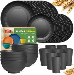 lot 1046 image: Teivio 32-Piece Wheat Straw Dinnerware Set, Service for 8, Black