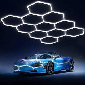 lot 1052 image: $99 Hexagon Garage Lights 329W 11-Grid Hex LED, 6500K, Easy Install
