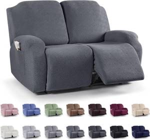 lot 1054 image: $50 KinCam Recliner Covers, Stretch Stripe Jacquard, 2-Seater Gray