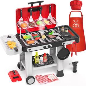 lot 1064 image: 86PCS Kids Grill Playset with Sound, Light, UV Color-Changing Food