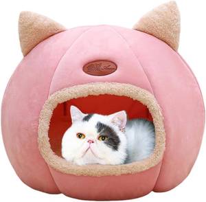 lot 1072 image: Cat Beds for Indoor Cats - Cozy Cat Cave Bed with Cushion (Pink)