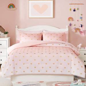 lot 1078 image: Twin Comforter Set with Sheets - 5 Pieces, Pink Gold Heart