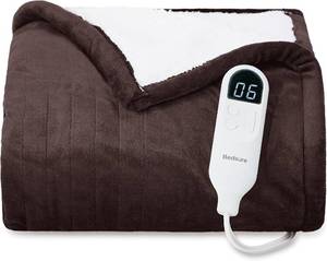 lot 1096 image: $48 Bedsure Heated Blanket Throw - Fast Heating Electric, Soft Flannel