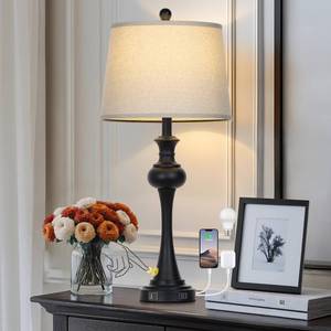 lot 1098 image: $60 28.75 Black Table Lamp with USB AC, AC Outlets, 3-Way Touch