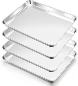 lot 1117 image: E-far Cookie Sheets Set of 4, 18x13 Stainless Steel Baking Pans
