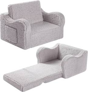 lot 1118 image: Kids Sofa 2-in-1 Flip-Out Foam Couch with Sherpa Cover, Grey