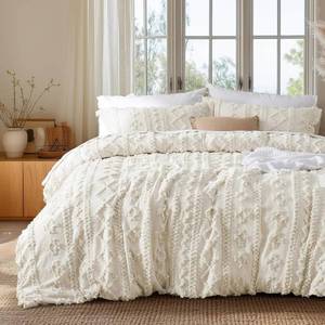 lot 1124 image: $53 Bedsure Boho Duvet Cover Queen Size, Soft & Comfortable Beige