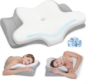 lot 1148 image: Cervical Neck Pillow, Memory Foam, 2 Heights, Silk Cover, White