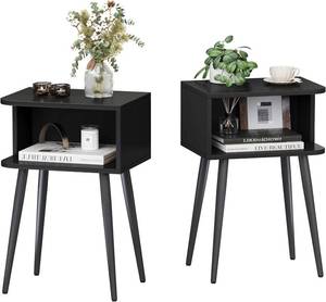lot 1151 image: $50 Black 2-Pack Nightstands - Small Bedside Tables, Open Storage