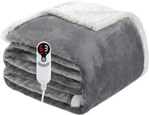 lot 1192 image: Electric Heated Blanket 72x84 9 Heat Settings Auto-Off Light Gray