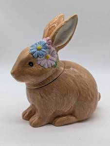 lot 22305 image: Brown Ceramic Bunny Planter with Floral Detail