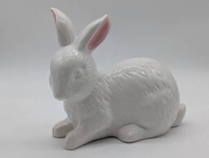 lot 22306 image: White Ceramic Bunny Figurine with Pink Ears