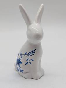 lot 22310 image: White Ceramic Rabbit with Blue Floral Design