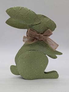 lot 22318 image: Decorative Painted Metal Rabbit with Burlap Bow
