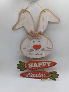 lot 22334 image: Wooden Easter Bunny Wall Decoration with Carrots