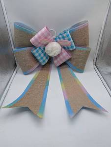 lot 22342 image: Decorative Burlap Easter Bow Wall Hanging