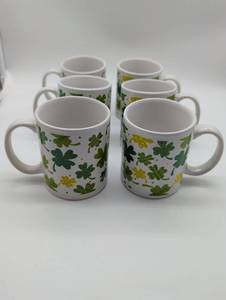 lot 22358 image: St. Patricks Day Shamrock Coffee Mugs Set of 6