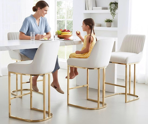Velvet Counter Stools with Gold Legs Beige Counter Height Bar Stools Set of 4 Modern Upholstered Kitchen Island Chairs with Back 26 Inch - Retail: $419