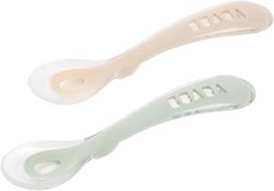 lot 2707 image: BEABA Toddlers Self-Feeding Spoon Set with Travel Case, Original Silicone Baby Spoons, Baby Essentials, Travel Set, Sage  Cloud