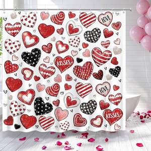 lot 2747 image: 72x72 Valentines Shower Curtain for Bathroom with 12 Hooks, Oil Painting Red Black Pink Heart Valentines Day Shower Curtain for Bathroom Heart Decorations Romantic Waterproof Bath Set