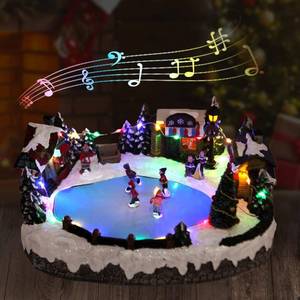 lot 2779 image: Christmas Village House Collectible Building Christmas Decor Estatua de la caba a del Pueblo navide o Home Decoration Snow Globe Display Skating Pond Animated Theme Park with 8 Music (L)