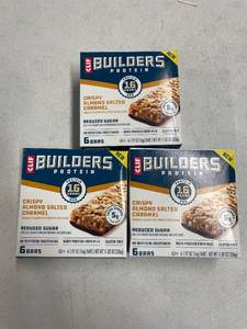 lot 2800 image: 3 BOXES - of CLIF BUILDERS Protein Bars Crispy Almond Salted Caramel, Reduced Sugar, Gluten Free, 6cteach