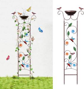 lot 2811 image: Bird Bath for Outside - Antique Iron Bird Bath with Trellis,Detachable Decorative Hummingbird Bowl,Metal Plant Support for Climbing Flowers,Elegant Outdoor Garden Feature (Hummingbird)