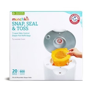 lot 2841 image: Munchkin Arm & Hammer Diaper Pail Snap, Seal and Toss Refill Bags, 600ct, 20pk