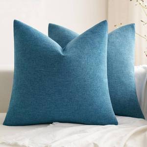 lot 2844 image: MIULEE Pack of 2 Decorative Farmhouse Linen Pillow Covers Rustic Boho Accent Outdoor Couch Throw Pillow Covers for Cushion Bed Sofa Living Room Home Decor 20x20 Inch Blue