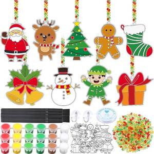 lot 2855 image: Capoda 36 Sets Christmas Suncatchers Xmas Gift Ornaments DIY Window Paint Art Suncatchers Santa Snowman Reindeer Sun Catchers Christmas Crafts Classroom Activities Art Project (Santa Snowman)