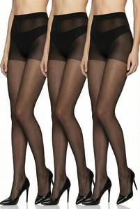 lot 2928 image: 20D Black Sheer Tights for Women Control Top Pantyhose Not Rip with Reinforced Toes