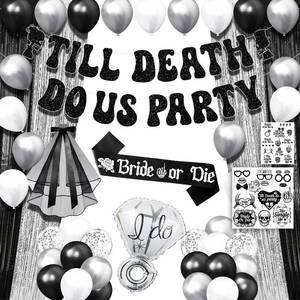 lot 2936 image: Till Death Do Us Party Bachelorette, 65 Pcs Til Death Do Us Party Bachelorette Party Decorations, Halloween Single Woman Party Bride or Die Bachelorette Party Decorations, Til Death Wedding Decor