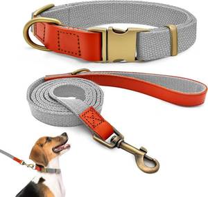 lot 2962 image: Nylon Dog Leash and Collar Set with Metal Quick Release Buckle, Adjustable, Durable High-Density Fabric, Breathable, Soft and Comfortable for Walking and Training, Silver-Gray, M (12.6-19.6)