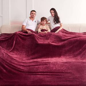 lot 2964 image: Oversized King Fleece Blanket 120x120 Inches, Seamless Soft Cozy 3D Jacquard Flannel Blanket 10x10 Extra Large for Bed, Sofa, Couch, Travel & Camping, California King Throw, Burgandy Red Leaf