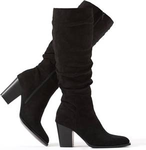 lot 2979 image: Putu Womens Pointed Toe Knee High Boots Faux Suede Slouch Boots with Chunky Heel Size 9 12