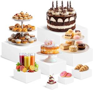 lot 2985 image: 8 Pcs Buffet Risers and Stands, Food Risers for Display Party, White Acrylic Dessert Table Display Set with Hollow Bottom for Sweets(10 9 8 7 6 5 4 3)