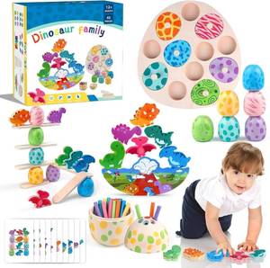 lot 2989 image: Aliex 4 in 1 Montessori Dinosaur Toys 12 Months Boys Girls, Wooden Blocks Stacking Balance Toys Stick Color Sorting Egg Puzzles Matching Game,Preschool Education Learning Gift for Toddlers 1 2 3 4