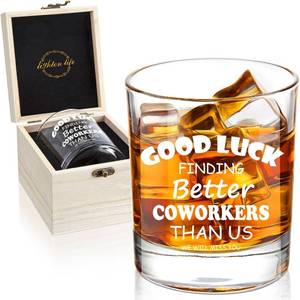lot 2991 image: LIGHTEN LIFE Good Luck Finding Better Coworkers Than Us Whiskey Glass 12 oz,Novelty Coworker Leaving Gift in Valued Wooden Box,Farewell Gift for Coworker Boss Colleague Friend Men
