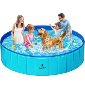 lot 3014 image: Sloosh Foldable Dog Kiddie Pool - Portable Hard Plastic Doggie Swimming Pool Anti-Slip Collapsible Pets Bath Tub Suitable for Kids Indoor Outdoor Bac