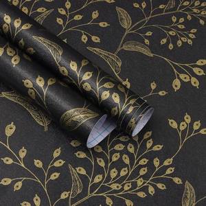 lot 3044 image: 11 ROLLS - of Heroad Peel and Stick Wallpaper Black Contact Paper Gold Floral Wallpaper Modern Boho Removable Contact Paper for Cabinets Drawers Bedroom Self Adhesive Vinyl Papel Tapiz para Pared 118 x 17.3